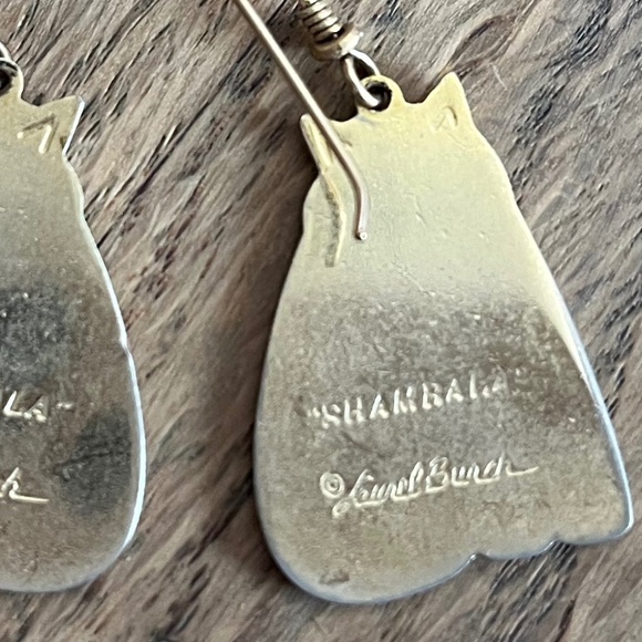 Laurel Burch “Shambala Cat” Earrings – Black & Gray Enamel Dangle Earrings - Picture 4 of 5